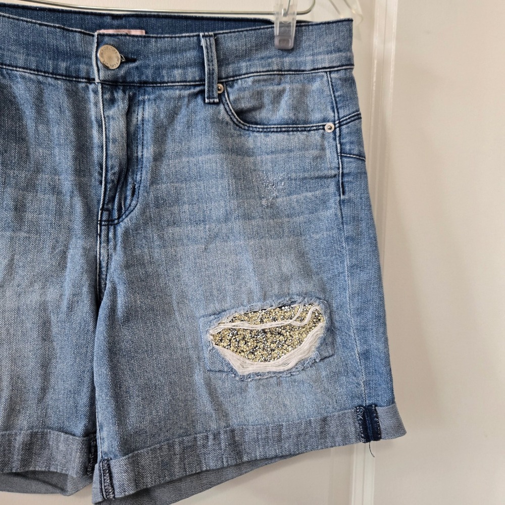 Sequin Distressed Denim Shorts Cotton Casual Size 10 Juicy Couture Womens - Picture 4 of 11